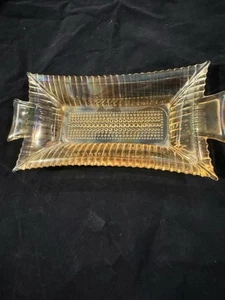 Vintage Amber Butter Dish 1920s oblong 8.5x4" Flared Corners & Texture Glass - Picture 1 of 12