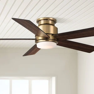 52" Casa Vieja Grand Palm Soft Brass LED Damp Rated Hugger Fan 8132G - Picture 1 of 10