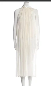 Louiza Babouryan Ivory Sleeveless Open Front Chiffon Dress Sz M Formal Wedding - Picture 1 of 9