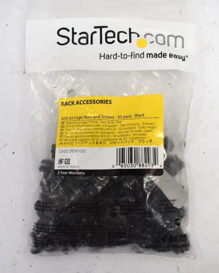 StarTech CABSCREW1032 50pc 10-32 Server Rack Cage Nuts and Screws w/Washers