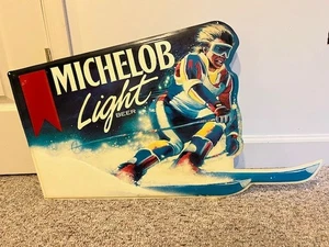 Vintage Rare Michelob Light Beer Metal Sign 1989 Skier B. Vanni Advertising - Picture 1 of 7