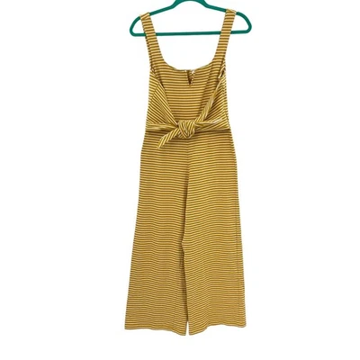 Saylor Heathe Striped Jumpsuit Yellow White Stripe Wide Leg Tie Front Size Small - Image 1 of 4