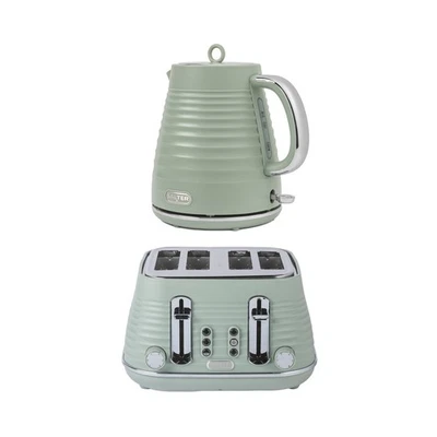 Salter Toaster & Kettle Ripple Set 4-Slice 6 Browning Levels 1.7L 3kW Sage - Image 1 of 4