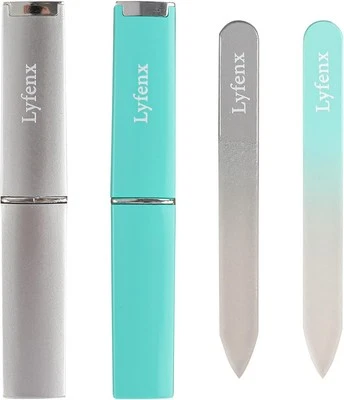 2-Pack Mini Glass Nail File with Case for Natural Nails,2mm Silver&green  - Image 1 of 4