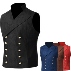 Mens Victorian Vest Double Breasted Button Gothic Steampunk Regency Waistcoat - Picture 1 of 27