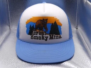 Great Smoky Mtns. White Blue Bear Thin Rope Mesh Back Snapback Trucker Hat Cap - Picture 1 of 12