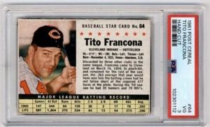 1961 Post Cereal corte a mano Tito Francona #64 PSA 3 Cleveland Indians - Imagen 1 de 2