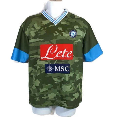 Lete Napoli Mens Green Camouflage Blue Trim Soccer Jersey T-Shirt Size Large Cover