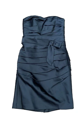 ALFRED ANGELO Women's Black Strapless Cocktail Dress Bow Satin Ruched Short 4 - Image 1 of 4