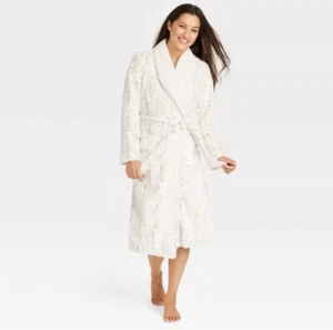 Stars Above Women's Leopard Print Faux Fur Robe Off-White Size XS/S Missing Belt - Picture 1 of 7