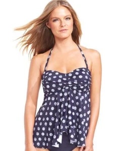 Inc International Polka Dot Halter Tankini Top Sz 8 Bandeau Navy (K4) - Picture 1 of 2