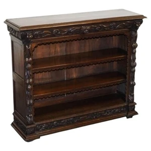 ANTIQUE CIRCA 1800 OAK GREENMAN & LIONHEADS DWARF OPEN BOOKCASE - Picture 1 of 20
