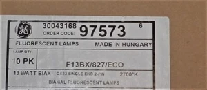 10 Pk. GE 97573 F13BX/827/ECO CFL 13W T4 Single Tube 2-Pin GX23 2700k Warm White - Picture 1 of 1