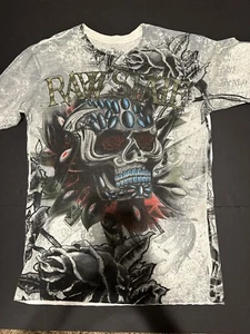 Raw State Skull Roses ASR Shirt Size Large Affliction/Ed Hardy Style Cyber Y2K - Picture 1 of 7