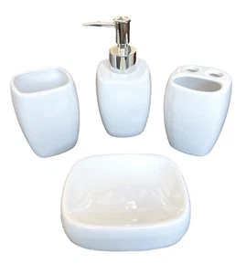 Juego de Baño Accesorios de Baño Cerámica Blanco 4 Piezas Dispensador de Jabón Jabonera Taza - Imagen 1 de 1
