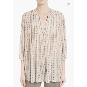  Joie Silk Red Green Cream Floral Sheer Tunic Top Blouse M  - Picture 1 of 7