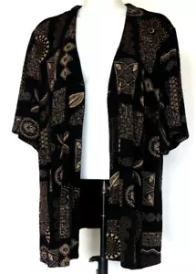 Chaqueta Abierta de Viaje Dressbarn Negra Marrón Estampado Floral S/S Deslumbrante 18W Hecha en EE. UU. - Imagen 1 de 3