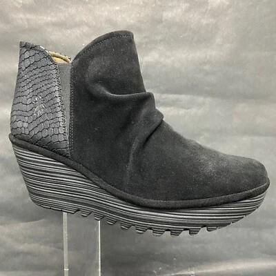 Sz 42- Fly London Yammy Suede Ankle Boots Wedge Bootie Croc Detail Platform Shoe - Image 1 of 4
