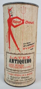 Vintage RED DEVIL Paint Can Latex Antiquing and Wood Finishing Paint Tall Can - Picture 1 of 10