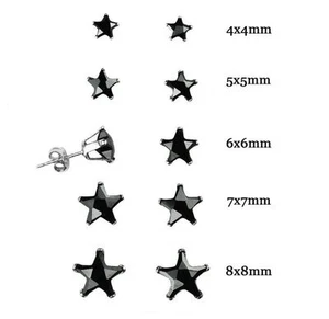 925 Sterling Silver STAR Black CZ Stud Earrings Kids Children Women & Men - Picture 1 of 2