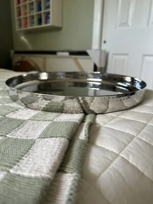 Crate And Barrel Graham Hammered Stainless Steel Round Bar Tray - Image 1 of 4