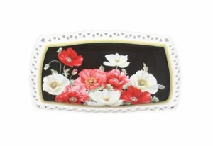 New Poppies on Black Plate Fine Bone China 30.5*13.5cm Flowers Plate w Box - Picture 1 of 1