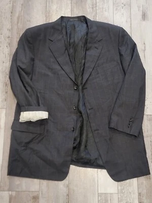 52R Men's Vintage Trussini Italian Blazer Gray Windowpane 100% Wool Sport Coat - Image 1 of 4