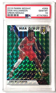2019 MOSAIC GREEN PRIZM #268 PSA GEM MINT 10 ZION WILLIAMSON NBA DEBUT PELICANS - Picture 1 of 2