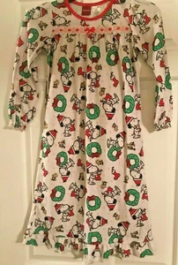 Girls Peanuts Christmas Long Sleeve Nightgown Size S/P - Picture 1 of 6