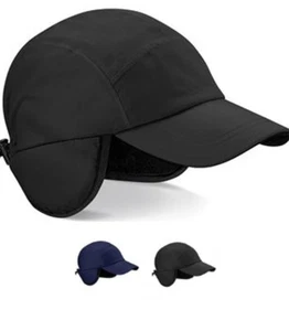 Beechfield Waterproof Fleece Lined Baseball Hat Cap Visor with Ear Flaps - Picture 1 of 6