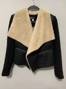 NWT Francescas Women Small Faux Fur Moto Black Winter Jacket Preppy MSRP $54 - Picture 1 of 12