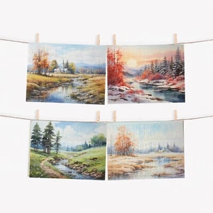 Four Seasons Mountains River Trees Diccionario Arte de Pared de Temporada Juego de 4 Impresiones - Imagen 1 de 4