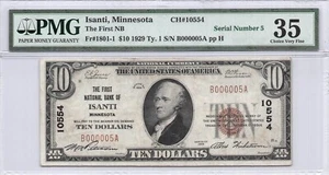The First National Bank of ISANTI, MN $20.00 1929 PMG 35 Charter 10554 #B000005A - Picture 1 of 2