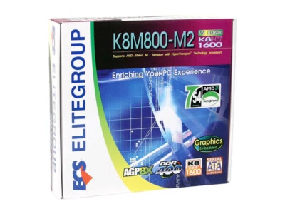 ECS K8M800-M2  VIA K8M800 Socket 754 DDR 400 AMD mATX Motherboard - Image 1 of 3