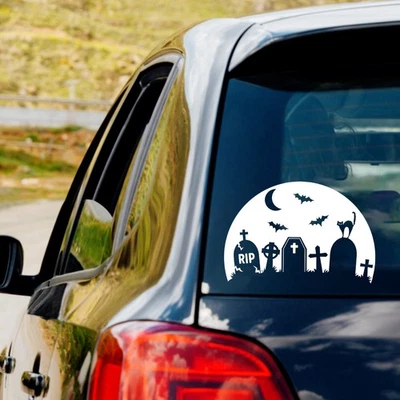 Calcomanía de vinilo para cementerio calcomanía coche camión ventana lápidas Halloween gato aterrador s6 Foto 1 de 4