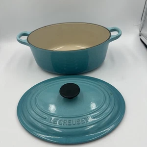 Le Creuset Dutch Oven With Lid 2.75 QT #23 Teal/Blue Enameled Cast Iron Oval - Picture 1 of 12