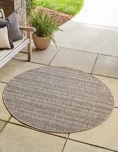 Outdoor Striped Collection Area Rug - Maia (3' 3" Round, Natural/Black) - Picture 1 of 6