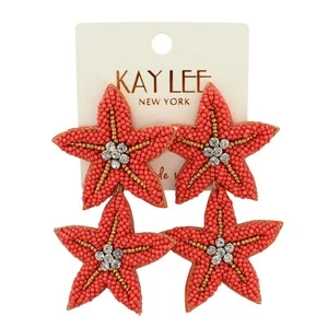Kay Lee Boho Rocailles Perlen Strass Statement Ohrringe #KE13CRL - Bild 1 von 2