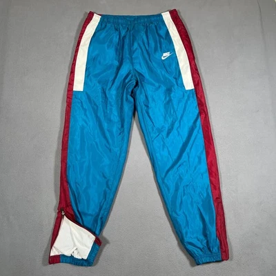 Nike Windbreaker Track Pants Mens S Blue Red Nylon Ankle Zip Athletic Joggers - Image 1 of 4