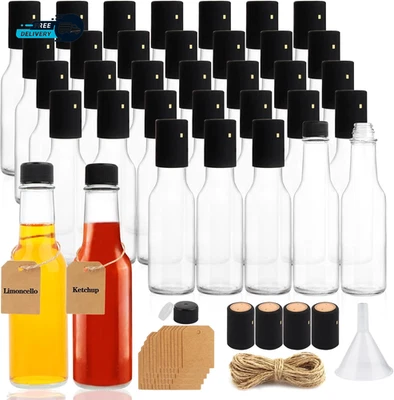 35 Pack 5Oz Hot Sauce Bottles, Clear Glass Woozy Bottles with Leak Proof Black - Image 1 of 4