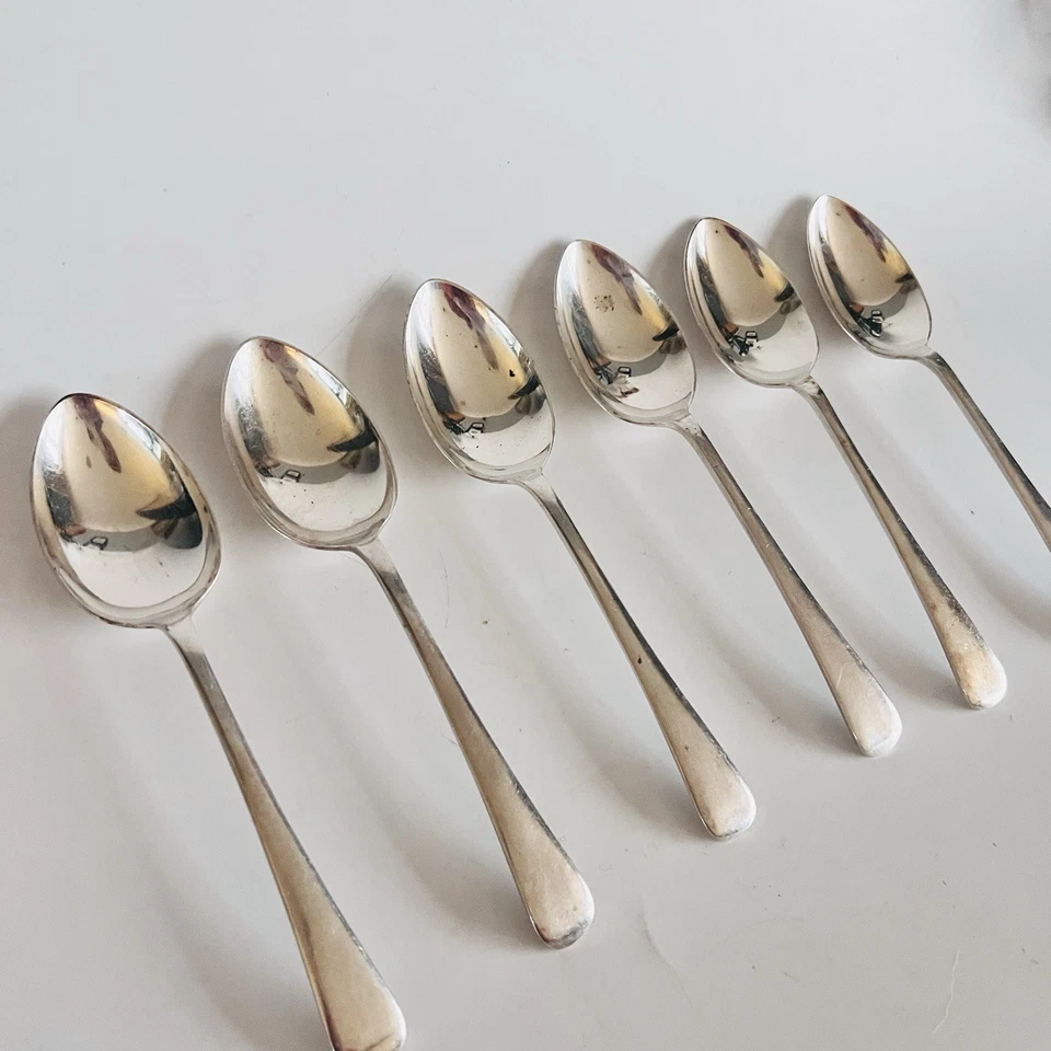 Colheres de sobremesa antigas de prato de prata x 6, talheres cruzados Sheffield, - Imagem 1 de 4