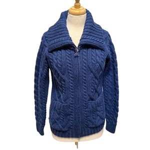 Aran Crafts Cardigan Sz Sm Merino Wool Full Zip Cable Double Collar Knit Cozy - Picture 1 of 11