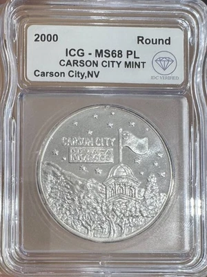 2000 Carson City Mint 1 oz Round ICG MS-68 IDC Verified PL - Image 1 of 2