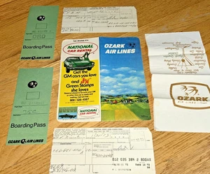 1972 OZARK AIRLINES 2- Tickets / 2 Boarding Passess / 1 Holder / 1 Bevnap - Picture 1 of 9