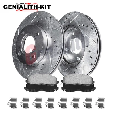 Front Drilled Disc Rotors Brake Pads w/ Hardware for Honda Civic Acura Integra - Image 1 of 4