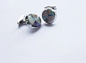 Tateossian Sterling Silver Paua Shell  Gemstone  Cufflinks - Picture 1 of 2