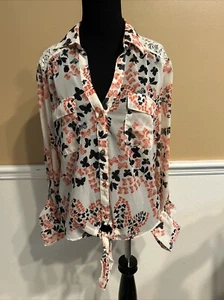 HeartSoul Women’s XL Ivory Sheer Blouse With Orange And Black Butterflies  - Picture 1 of 11