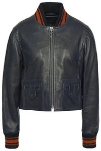 Giacca bomber Victoria, Victoria Beckham in pelle con rifiniture a costine - UK 8 - £ 800 - Foto 1 di 4