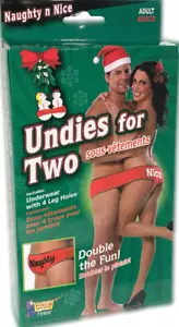 NAUGHTY N NICE UNDIES FOR TWO 2 Christmas Gag Gift 4 Leg Holes Panties Underwear - Picture 1 of 11