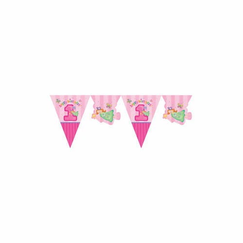 1st Birthday Party Supplies Flag Banner Bunting Girl Pink Fun At One Decoration - Image 1 of 1
